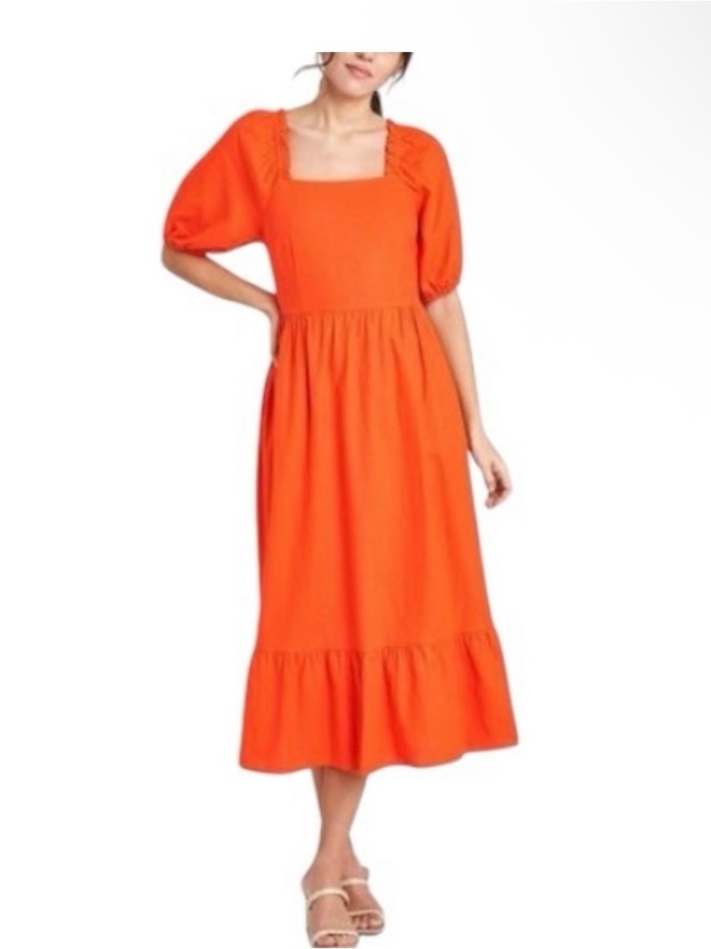 Who What Wear Bright Orange Puff-Sleeve Maxi Dress